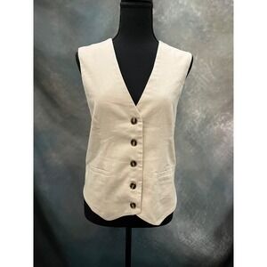 Le Lis Collection Vest Womens Sleeveless Button‎ Down Neutral Linen Size Small